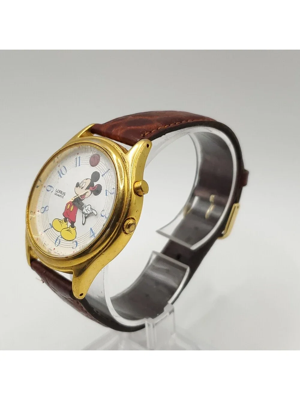 Vintage Lorus Mens Watch 36mm Mickey Mouse Musical Leather V52F-0A10 New Battery